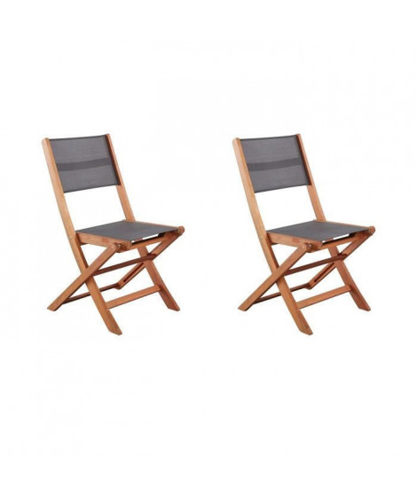 Lot de 2 chaises de jardin en bois d'acacia FSC et assise textilene - 50 x 57 x 90 cm - Gris