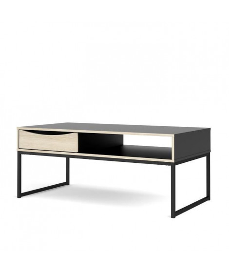 TVILUM Table basse 1 tiroir - Décor chene et noir - L 117,2 x P 60 x H 48,2 cm - STUBBE