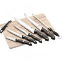 PRADEL EXCELLENCE Planche en bois avec 5 couteaux de cuisine, un fusil et un éplucheur gris et noir