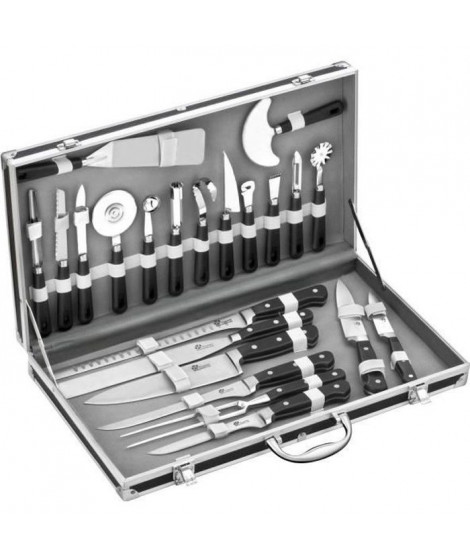 PRADEL EXCELLENCE  Valise cuisinier 22 pieces 14 ustensiles + 7 couteaux noir et gris