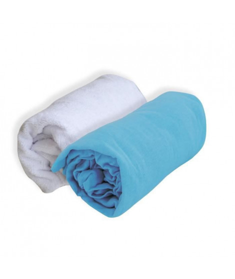 DOMIVA Drap housse + Alese Uni - 100% Coton - Traité Sanitized - Turquoise - 60 x 120 cm