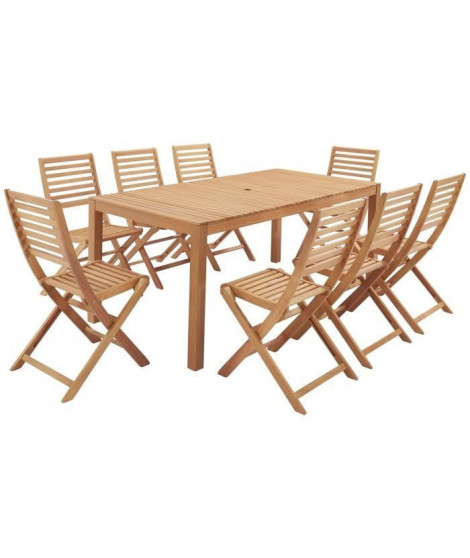 Salon de jardin en bois eucalyptus FSC 8 personnes - Table 180 x 90 cm + 8 chaises pliantes