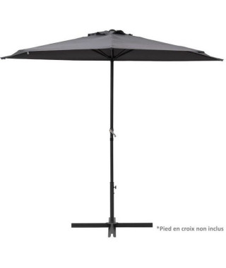 Demi-parasol - 266 x 135 x H.238 cm - Avec manivelle -  Structure acier - Toile déperlante en Polyester 180g/m2 - Gris