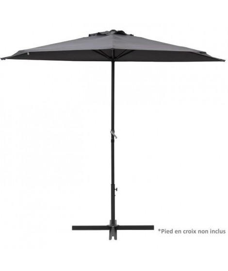 Demi-parasol - 266 x 135 x H.238 cm - Avec manivelle -  Structure acier - Toile déperlante en Polyester 180g/m2 - Gris