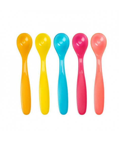 BADABULLE Lot de 5 Cuilleres souples ergonomiques Funcolors, des 6 mois