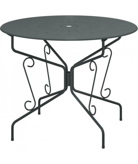 Table de jardin romantique en fer forgé avec trou central pour parasol - 95 cm - Vert