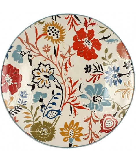 NOVASTYL - Jaipur - Lot de 6 Assiettes a desserts - Ø20 cm - Gres - Décors floral en relief