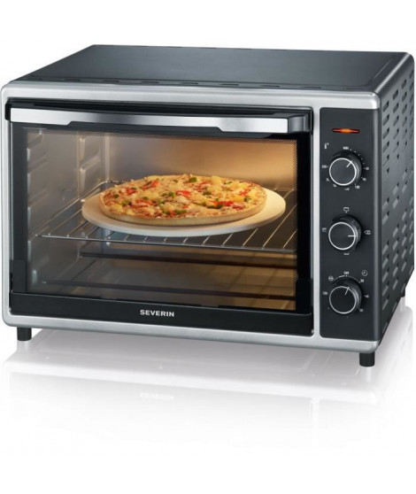 Mini Four chaleur SEVERIN TO2058 tournante 42 L, pierre a pizza et tournebroche, Four posable 1 800 W, Minuteur 120 min, Noir…