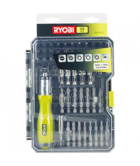 Coffret RYOBI 59 accessoires de vissage-boulonnage avec tournevis a cliquet RAK59SD