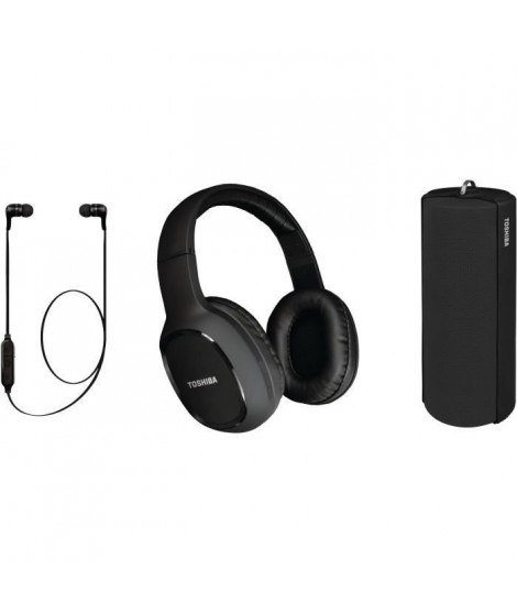 TOSHIBA - Pack Audio Sans fil 3 en 1 - HSP-3P19K - Noir - Casque Bluetooth - Enceinte Bluetooth - Ecouteur Bluetooth