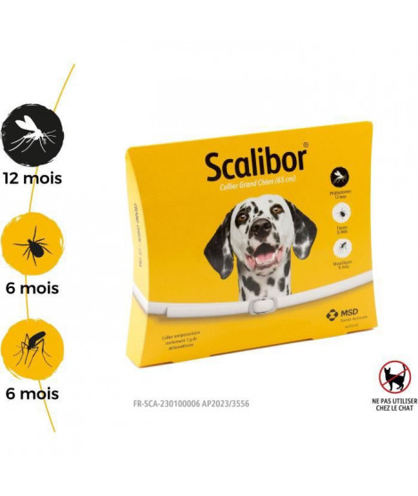 SCALIBOR Collier antiparasitaire - 65 cm - Pour grand chien (Contre les phlébotomes, moustiques et tiques)