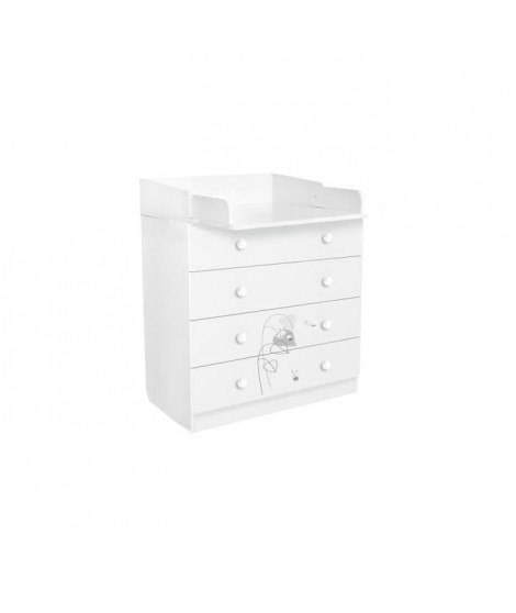 POLINI KIDS AMIS ZEN Commode a langer VOLGA 4 tiroirs avec plan a langer rabattable blanc