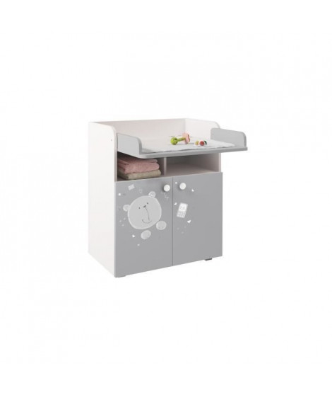 POLINI KIDS OURSON TEDDY Commode a langer POLSKA avec plan rabattable blanc gris