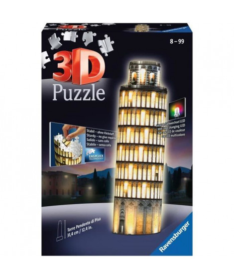 Puzzle 3D Tour de Pise illuminée - Ravensburger - Monument 216 pieces - sans colle - avec LEDS couleur - Des 8 ans