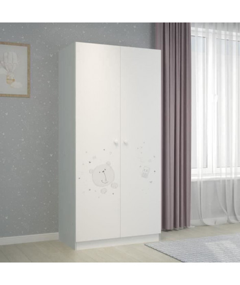 POLINI KIDS OURSON TEDDY Armoire NINA  2 portes avec penderie blanc/gris