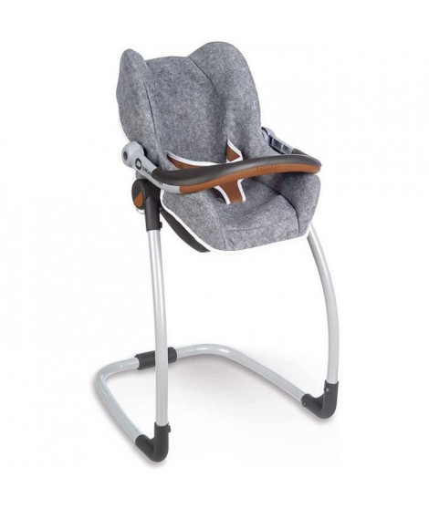 Smoby - Bébé Confort - Siege Gris + Chaise Haute 3 en 1 - Pour Poupons et Poupées - Fonction Balancelle