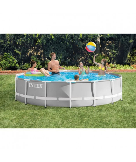 Kit Piscine hors sol tubulaire INTEX Prism frame - 427 x 107 cm - Ronde (Avec épurateur a cartouche, échelle, bâche + tapis d…