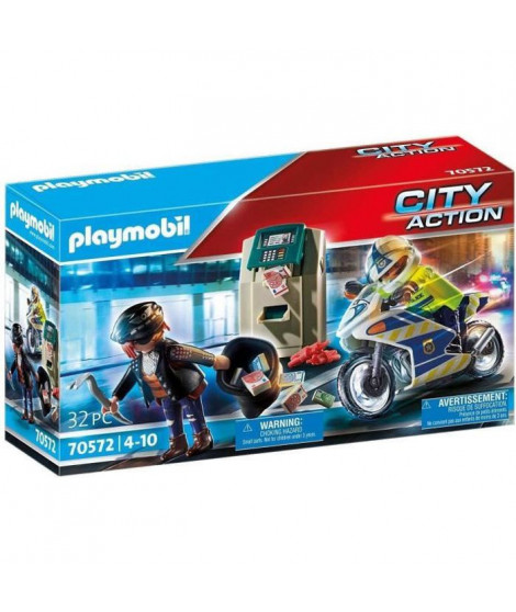 PLAYMOBIL - 70572 - Police Policier avec moto et voleur