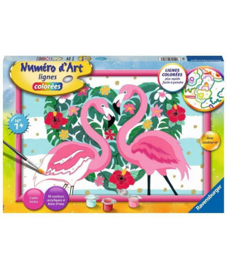 Numéro d'art - grand format - Flamingos amoureux - Ravensburger - Kit complet de Peinture au numéro - Des 9 ans