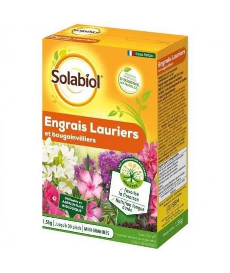 SOLABIOL SOLAURY15 Engrais Lauriers et Bougainvilliers 100% Organique | Action Longue Duree, 1,5 Kg