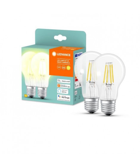 LEDVANCE Lot de 2 Ampoules LED connectées SMART+ Bluetooth filament classic 6W60W E27