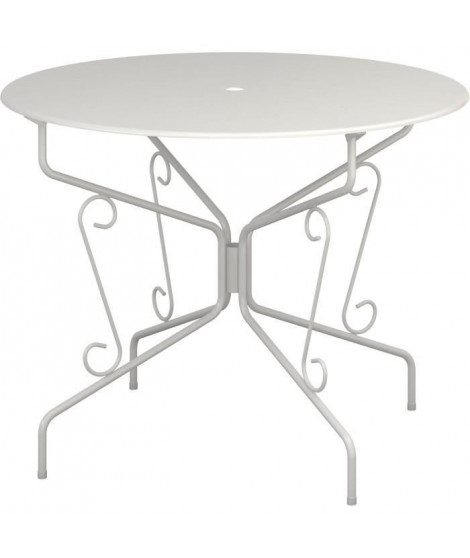 Table de jardin romantique en fer forgé avec trou central pour parasol - 95 cm - Blanc