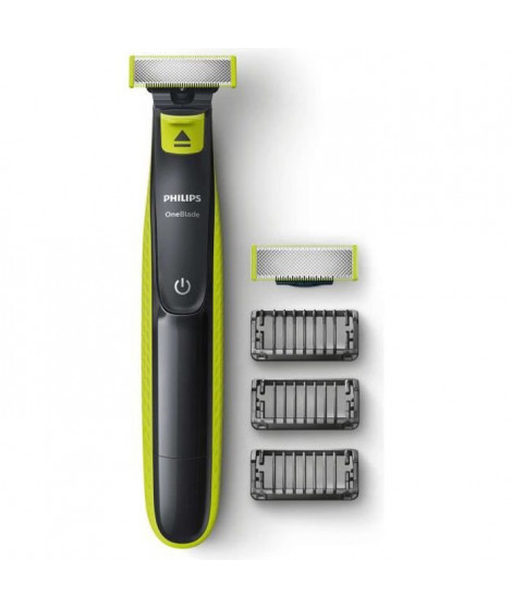 PHILIPS QP2520/30 - Rasoir/Tondeuse OneBlade - 100% étanche - 3 sabots clipsables pour barbe + une lame de rechange - Sans fil