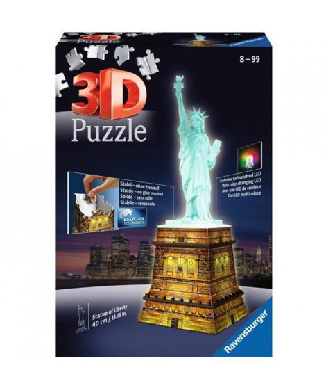 Puzzle 3D Statue de la Liberté illuminée - Ravensburger - Monument 108 pieces - sans colle - avec LEDS couleur - Des 8 ans