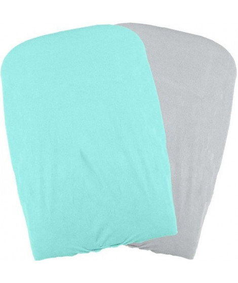 DOMIVA Lot 2 Housses matelas a langer - Polycoton - oeko-Tex - Aqua/Perle - 50 x 75 cm