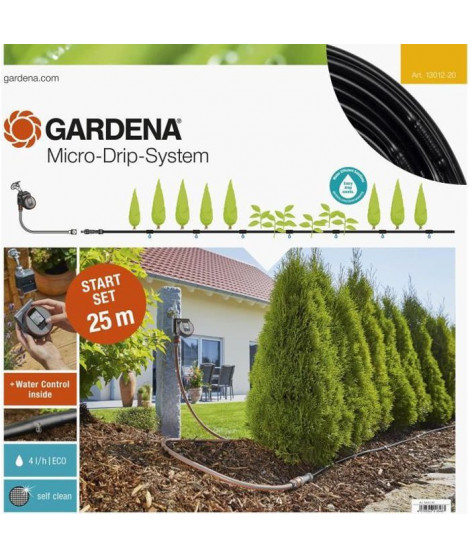 GARDENA Kit Arrosage goutte-a-goutte taille M + Programmateur Micro-Drip  Arrosage ligne 100m max  Auto-nettoyant - (13012-20)