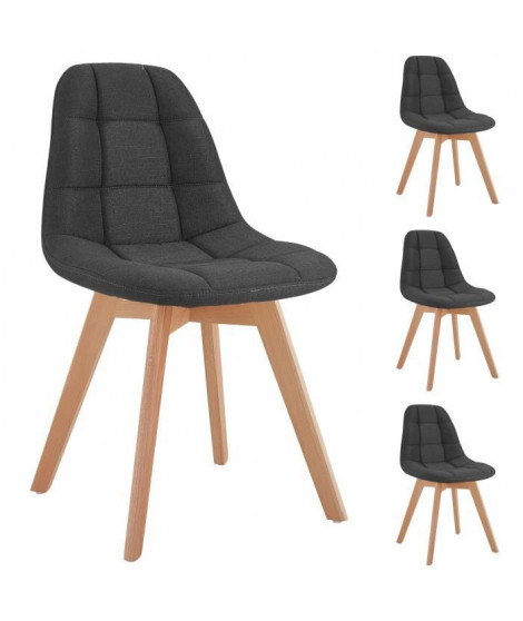 ANYA Lot de 4 chaises - Tissu gris - Pied bois hetre massif naturel - L 44 x P 50 x H 84 cm
