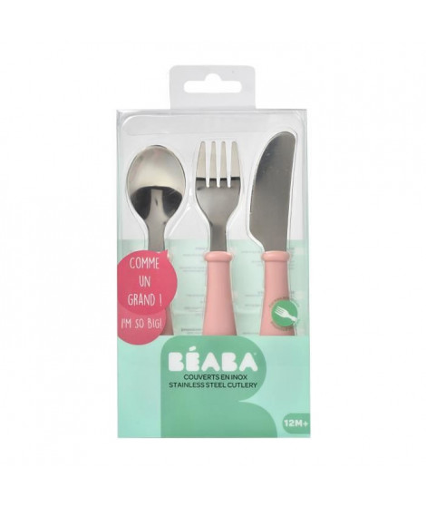 BEABA, Set de 3 couverts inox old pink