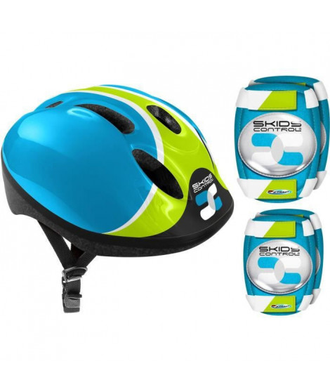 COMBO BLEU (Casque + Genouilleres & Coudieres) SKIDS CONTROL