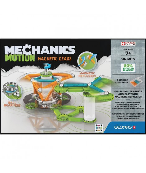 GEOMAG MECHANICS, MOTION 96 pcs, construction magnétique, jeux éducatifs, Jouet pour enfants des 7 ans, GMT01