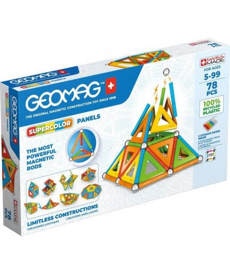 GEOMAG CLASSIC, PANELS SUPERCOLOR 78 pcs, construction magnétique, jeux éducatifs, Jouet pour enfants des 5 ans, GMS03