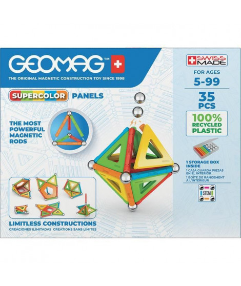 GEOMAG CLASSIC, PANELS SUPERCOLOR 35 pcs, construction magnétique, jeux éducatifs, Jouet pour enfants des 5 ans, GMS01