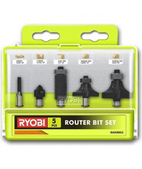 Coffret 5 fraises panachées RYOBI queue de diametre 6mm RAKRBS5