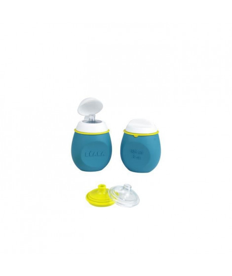 BEABA Lot Portion de conservation Squeez'Portion + Gourde BabySqueez' 2 en 1 pour bébé/enfant, en silicone, 2x180 ml, Bleu