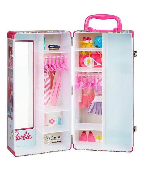 BARBIE - Mallette armoire pour ranger les vetements de tes poupées Barbie