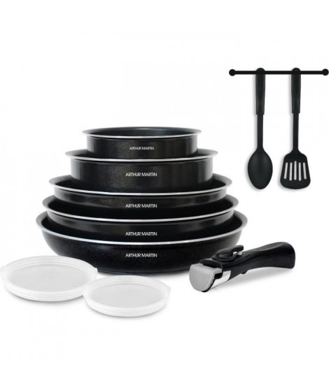 Batterie de cuisine 10 pieces Arthur Martin - Aluminium - Tous feux sauf induction - Noir