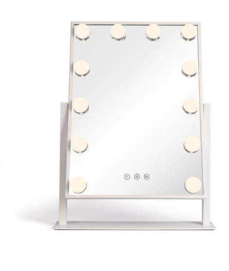 LIVOO DOS182 - Miroir maquillage Hollywood 36 x 47cm - Miroir lumineux rectangulaire sur pied - 3 éclairages - 12 LEDs