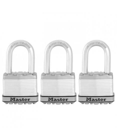 Lot de 3 Cadenas a clés MASTER LOCK M5EURTRILF - Tres Haute Sécurité - Acier Laminé - Utilisation extérieur - Anse M