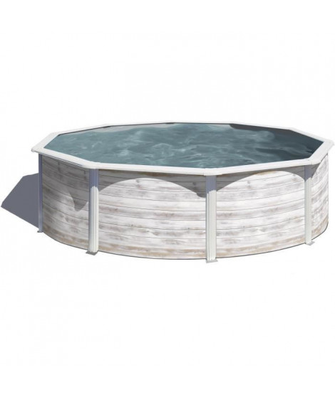 GRE - Piscine ronde acier Ø3,70m x H: 1,22m -  Imitation bois Nordique Filtration a sable