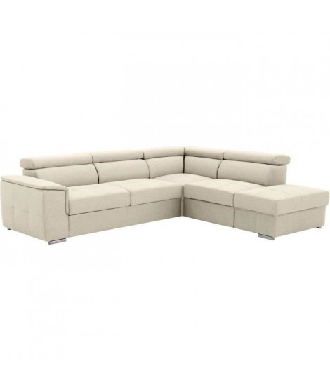 Canapé d'angle convertible réversible 3-4 places DAYTONA -  Tissu Beige - Coffre de rangement - L 260 x P 218 x H 77 cm