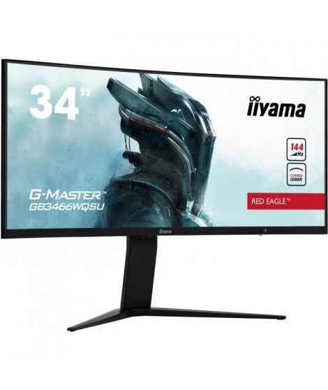 Ecran PC Gamer Incurvé - IIYAMA G-Master Red Eagle GB3466WQSU-B1 - 34 UWQHD - Dalle VA - 1 ms- 144 Hz - HDMI/DisplayPort - Fr…