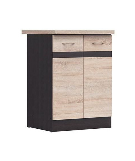 JUNONA Meuble bas de cuisine 60 cm - 2 Portes - Plan de travail - Chene sonoma