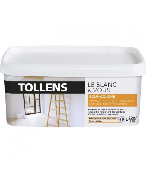 Sous Couche - Blanc - Prépare et Optimise Vos Supports -TOLLENS -  Toutes Pieces - Multi-Supports -2,5L  30m2