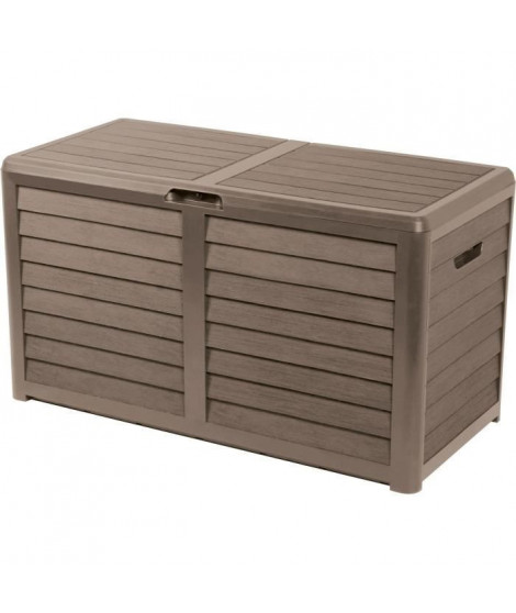 EDA Coffre de jardin BAYA en Plastique 420 litres - Décor imitation bois - Taupe - Fabriqué en France