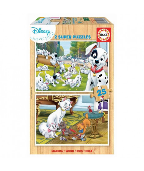 BOIS DISNEY ANIMALS - DALMATIENS + ARISTOCHATS - 2 puzzles en bois