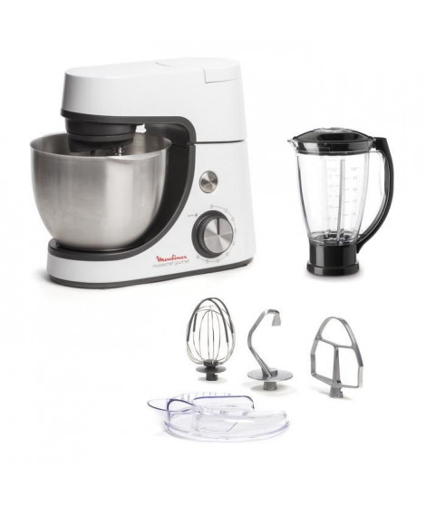 MOULINEX Robot pâtissier + Blender 1,5 L, Bol 4,6 L, 8 vitesses + Pulse, Kit pâtisserie complet, Masterchef Gourmet YY5170FG